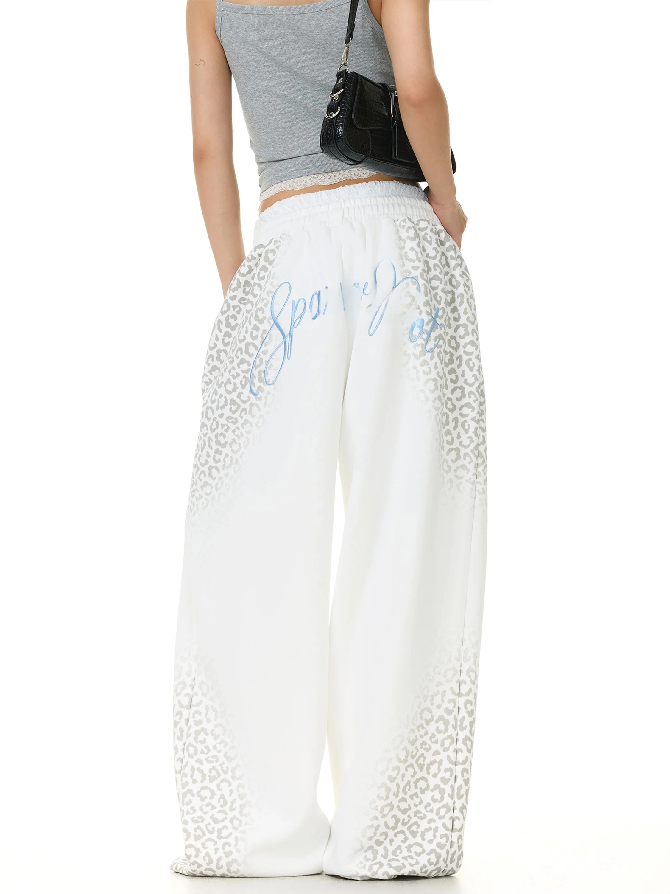 American Lazy Letter Embroidery Patchwork Design Casual Pants Loose Wide Leg Long Trousers Men Women Retro Street Style
