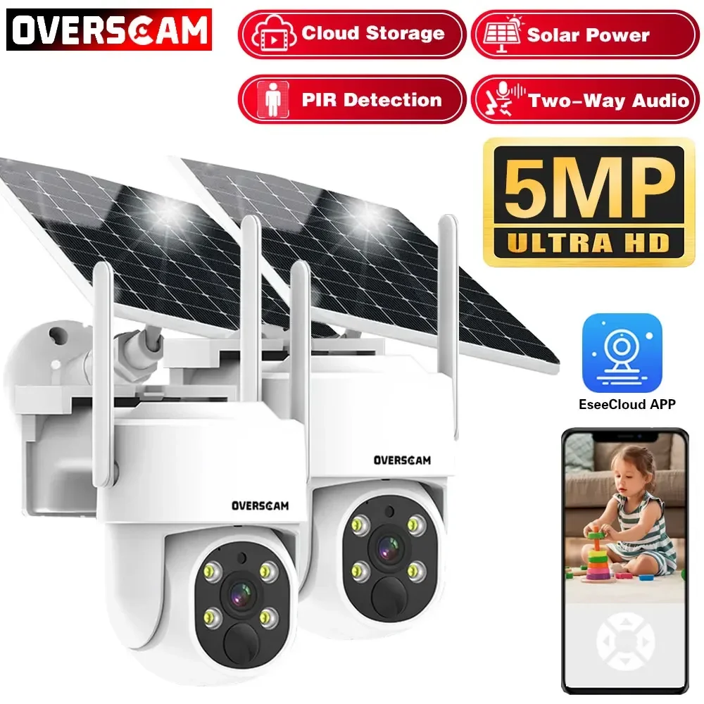 

5MP EseeCloud Security Solar Camera Outdoor Auto Track Wifi Ptz Cameras With Solar Panel Wireless IP CCTV Rechargeable Battery