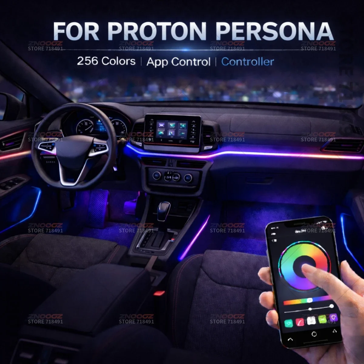 For Proton Persona 22in1 RGB Car Interior Acrylic Car Ambient Lights RGB Hidden Acrylic Strip Decoration Atmosphere Accessories