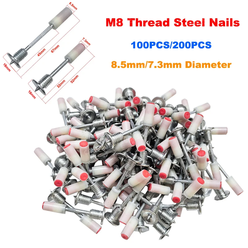 

100PCS/200PCS M8 Thread Steel Nails Manual Fire Nail Peg Ceiling Artifact Diameter 7.3mm/8.5mm For Nail