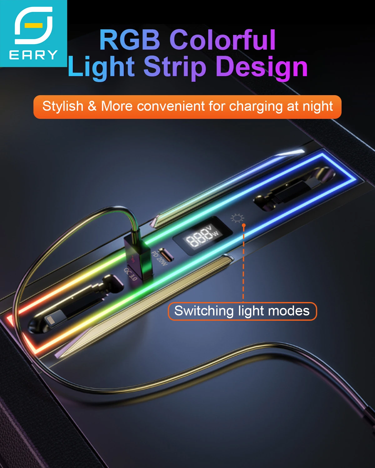 

Eary Car Retractable Data Cable USB Hub for Tesla Model 3 Y Highland Fast Charger Multi Port Retractable Docking Station & RGB