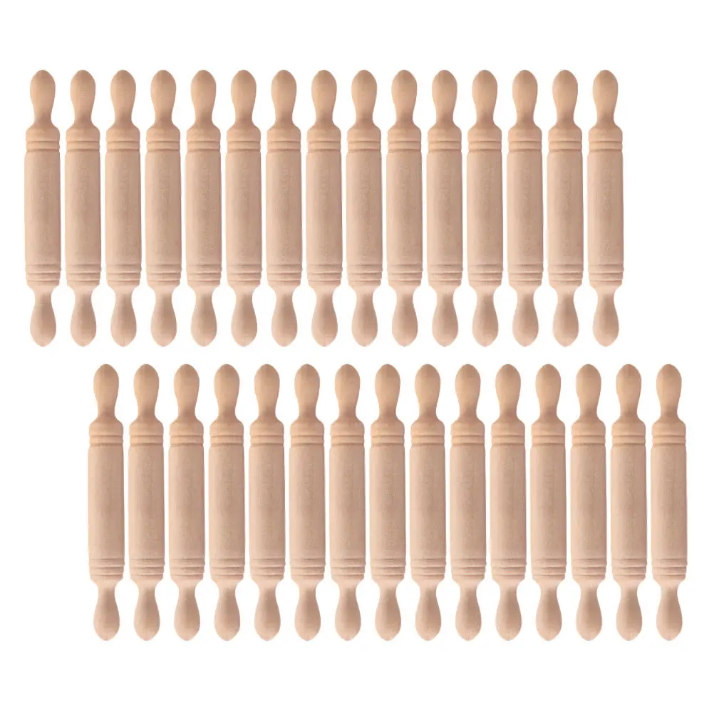 50 szt. Mini drewniane wałki do ciasta, wytrzymałe, gładka powierzchnia, mały rozmiar, idealne do dekoracji kuchni domku dla lalek, rękodzieła, mini drewniane wałki do ciasta