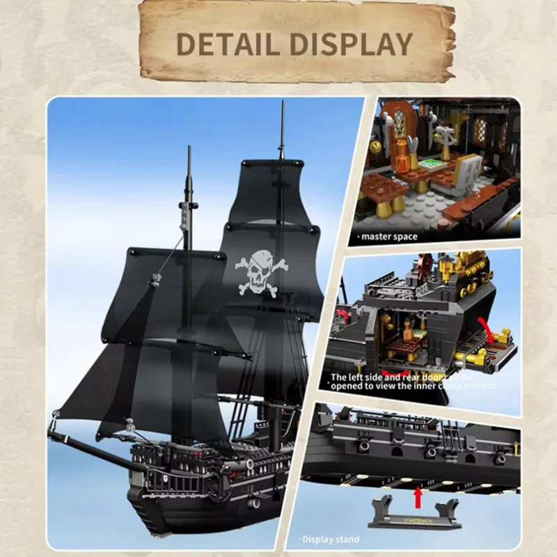 

1424PCS Black Pirate Ship Building Blocks Skeleton Ghost Boat Model Assembly Bricks Toys Desktop Decoration Adult Holiday Gifts