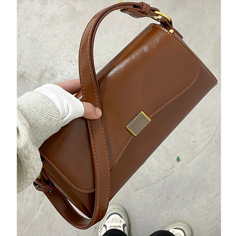 Vintage Women\'s Underarm Bag 2023 Autumn Winter PU Leather Lady Shoulder Crossbody Bags High Quality Female Handlebag