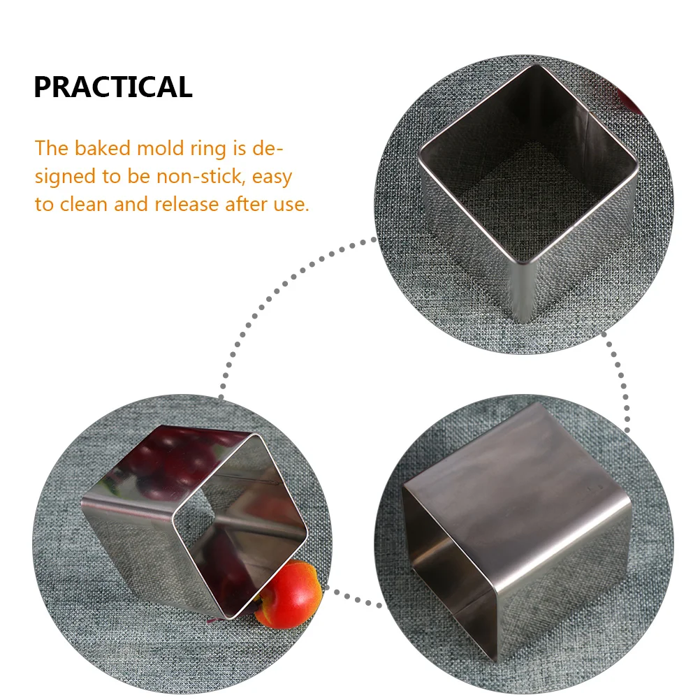 

2pcs Stainless Steel Cake Ring Square Molds for Baking Seamless Mousse Funnel Cake Dessert Nonstick Easy Clean