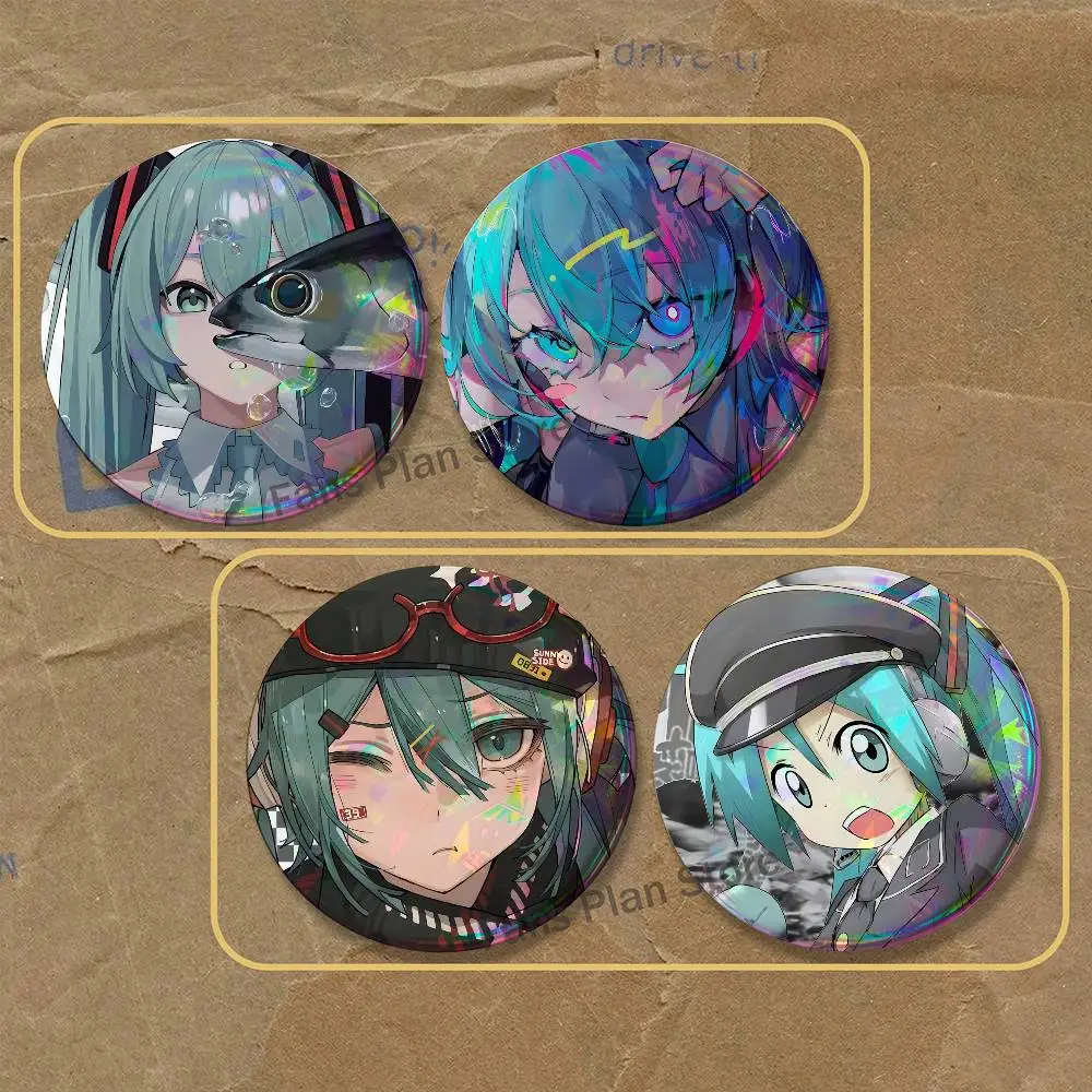 Virtual Singer M-Miku Brooches For Backpack Accessories 25,32,44,58,75mm Round Enamel Pins 2-piece Set Cartoon Anime Badge
