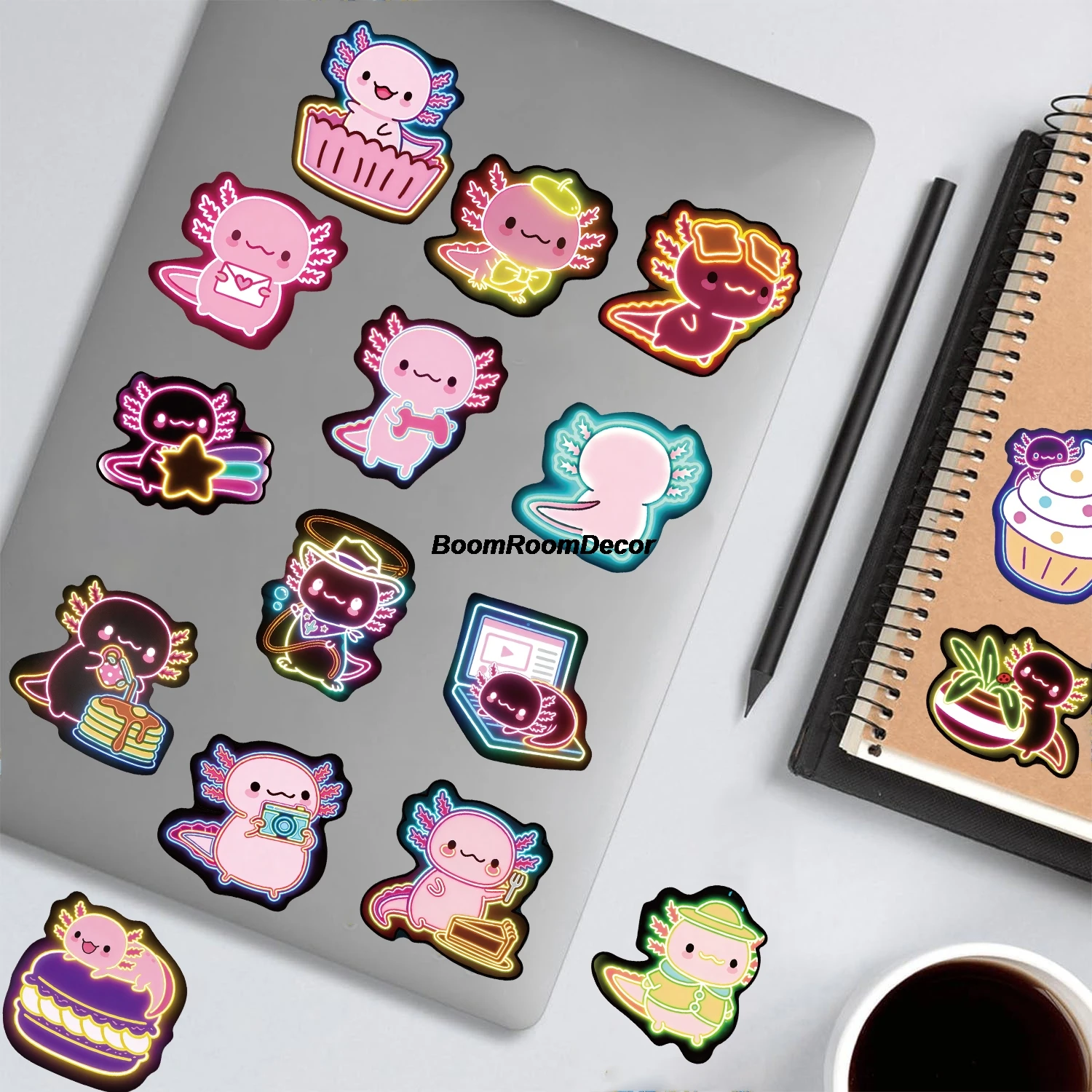 50PCS Neon Hexagonal Dragon Print Sticker Motorcycle Cartoon Luggage Stationery Skateboard Art Picture Cartoon Paper Sticker