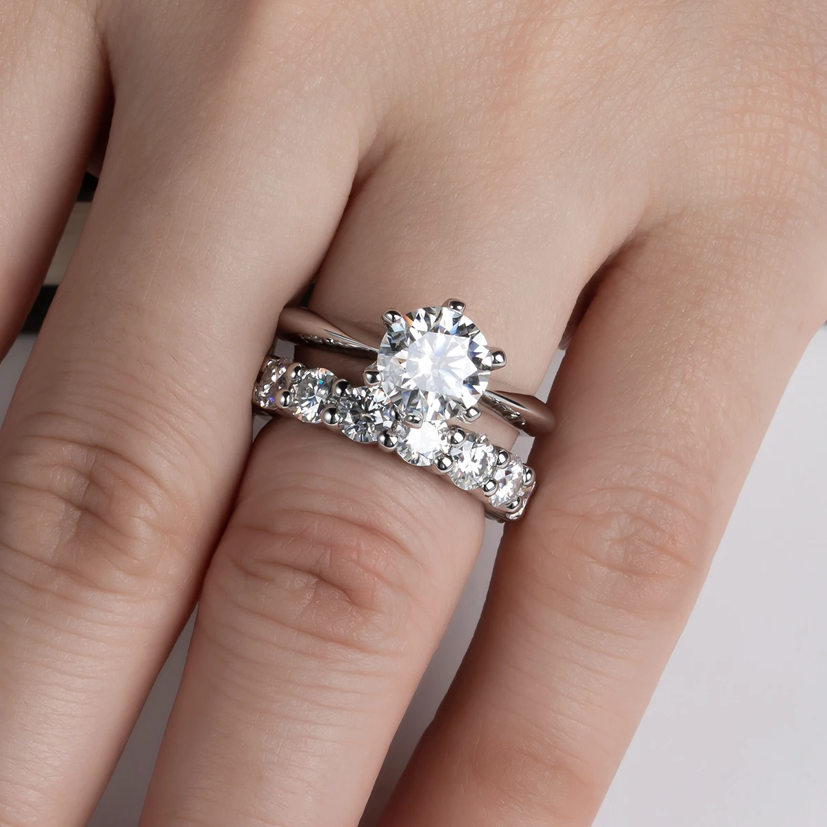 2CT D Color VVS1 Round Cut Moissanite Ring Set GRA Certified Pass Diamond Tester S925 Sterling Silver Anti Allergy Tarnish Resistant Luxury Bridal Engagement Wedding Promise Band Fine Jewelry Gift For Women Anniversary Valentine Birthday Daily Party