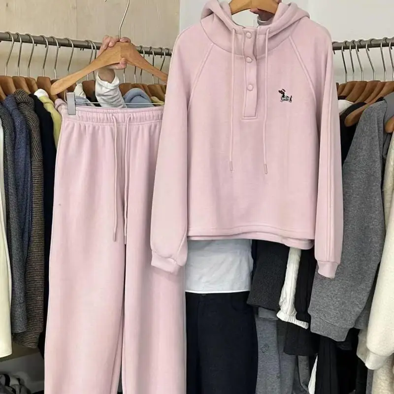 

Winter Two Piece Sets Women Tracksuit Oversize Suit 2025 Autumn Solid Loose Trouser Suits Female Sweatshirt Sports Sportswear