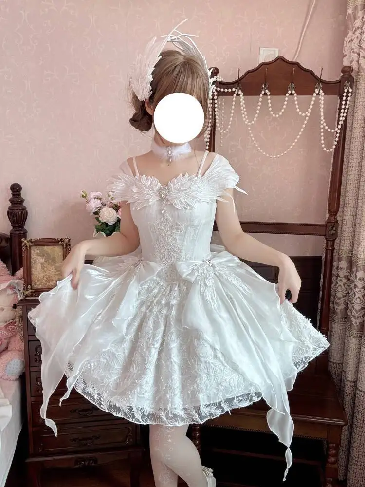 

Japanese Sweet Princess Lolita Elegant Woman Party Dress Y2k Chic Bow Fairy Vintage Dress Slim Flower Lace Retro Outfits Summer