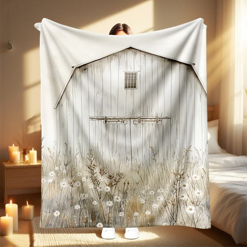 1pc Van Gogh-Inspired Sunflower & White Poppies Print Blanket - All-Season Soft Beige Dutch-Woven Style Bedspread for Couch, Bed