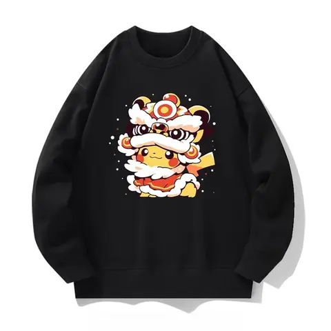 Pokémon Pikachu Lion Dress Up Cartoon Printed Hoodie Autumn/Winter Men's Street Style Casual Loose Comfortable Cotton Sweater