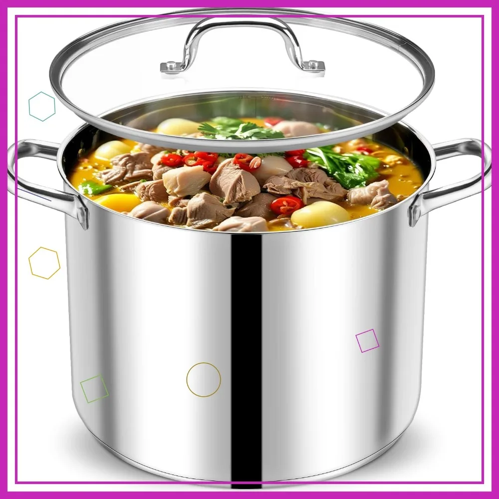 

20 QT Stainless Steel Stock Pot with Lid, Tri-ply Bottom for All Stoves, Dishwasher Safe & Heavy-Duty Cooking Pot