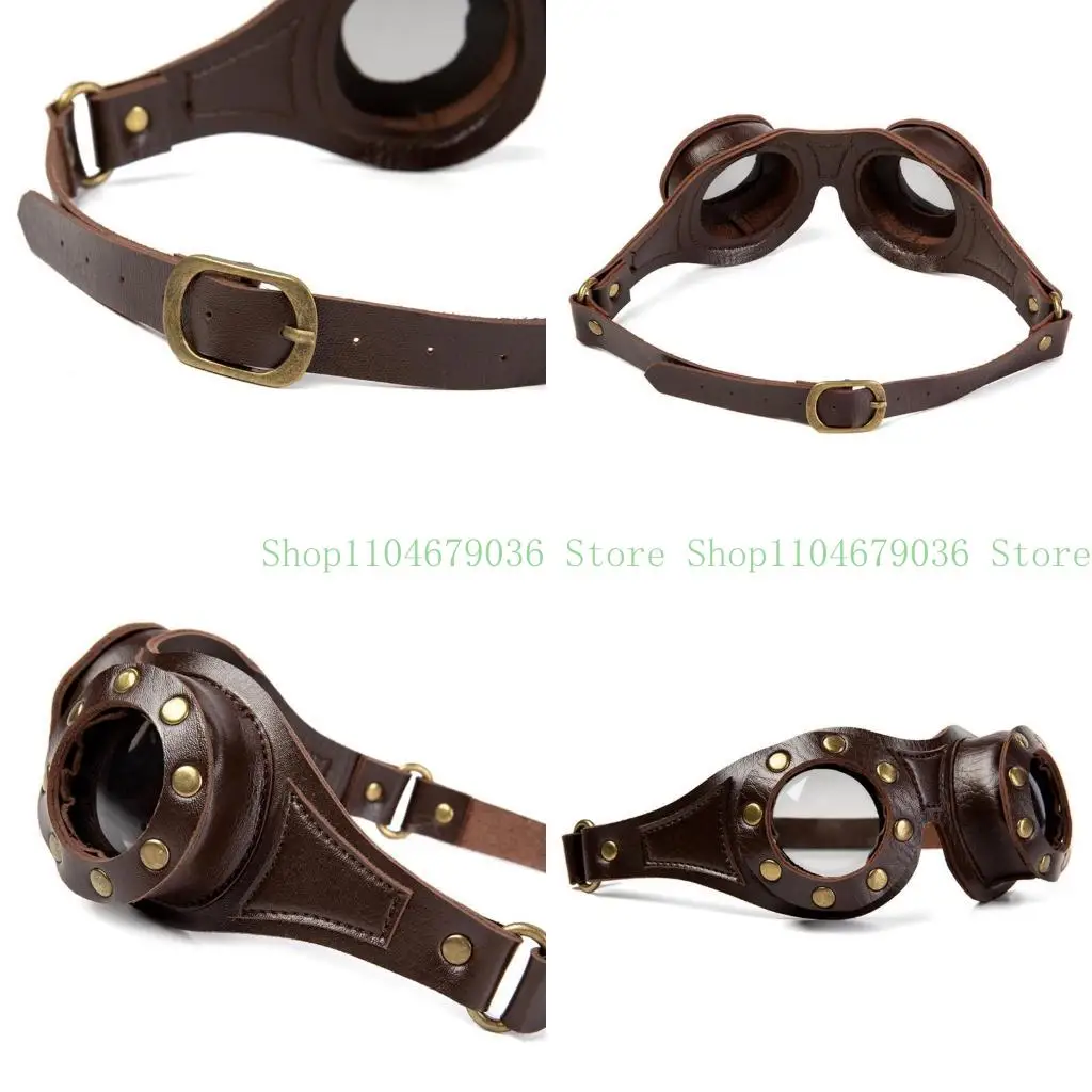 

652F Steampunk Goggles Adjustable PU Leathers Vintage Motorcycles Halloween Cosplay Steampunk Glasses Scooter Goggles Cosplay