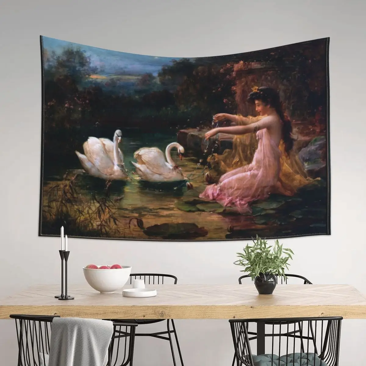 

At The Swan Lake by Hans Zatzka Tapestry Decorative Wall Mural Home Decorations Bedrooms Decorations Tapestry