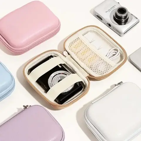 PU Leather Hard Shell Digital CCD Camera Case Small Travel Cameras Storage Holder Bag for SD Card Camera Accessories