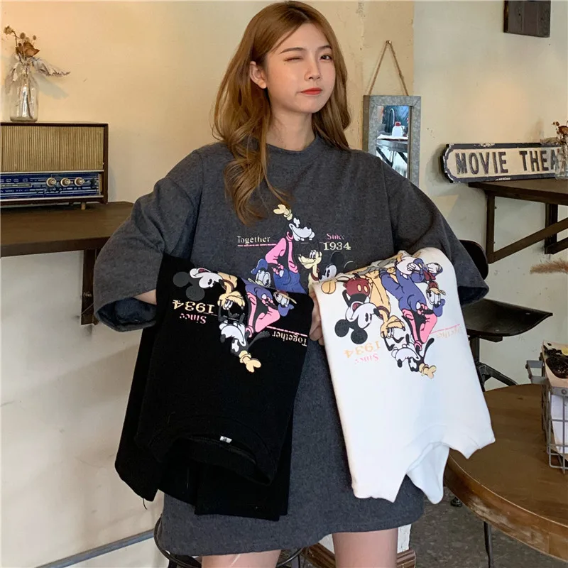 

Mickey Mouse Donald Duck Mickey short-sleeve T-shirt for women, mid-long length, loose fit, European style, large size