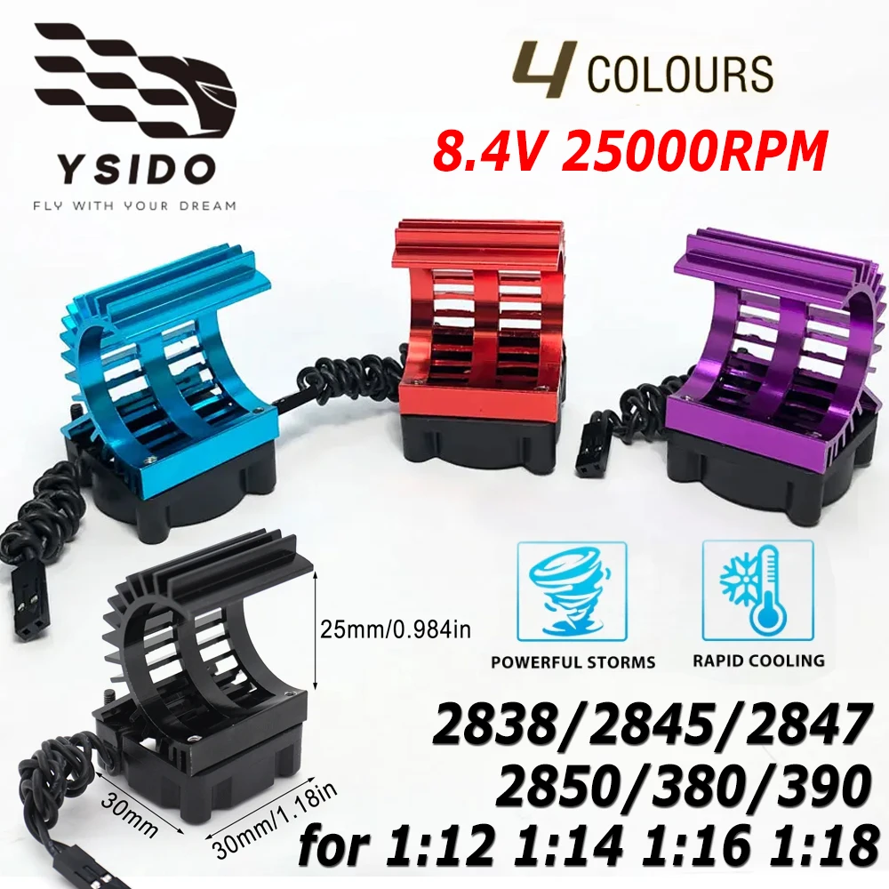 

YSIDO 30mm Cooling Fan 8.4V 25000RPM Motor Aluminum Heatsink JST Plug for 1:12 1:14 1:16 1:18 RC Car 2838/2845/2847/2850/380/390