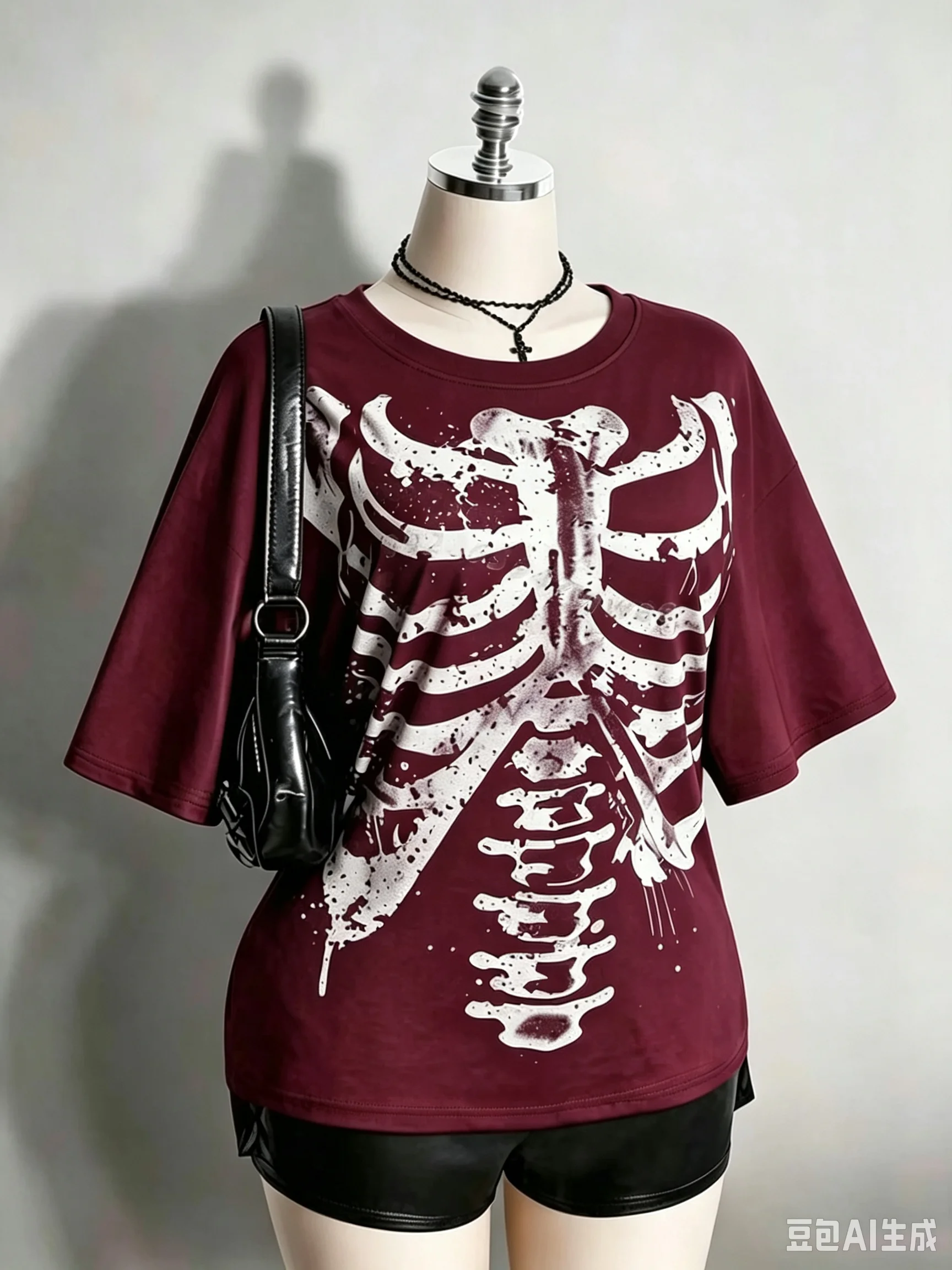 2026 Damen Halloween Skelett Brustkorb Grafik T-Shirt Y2k Alt Goth Punk Distressed Totenkopf Knochen Print Kurzarm Herren T-Shirts – Detail 12