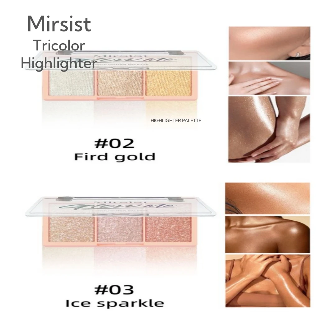 Tricolor Perlglanz-Highlighter-Palette, schimmernde Kontur, aufhellende Haut, wasserfestes Make-up, nicht klebend, dreifarbiger Gesichtsglanz