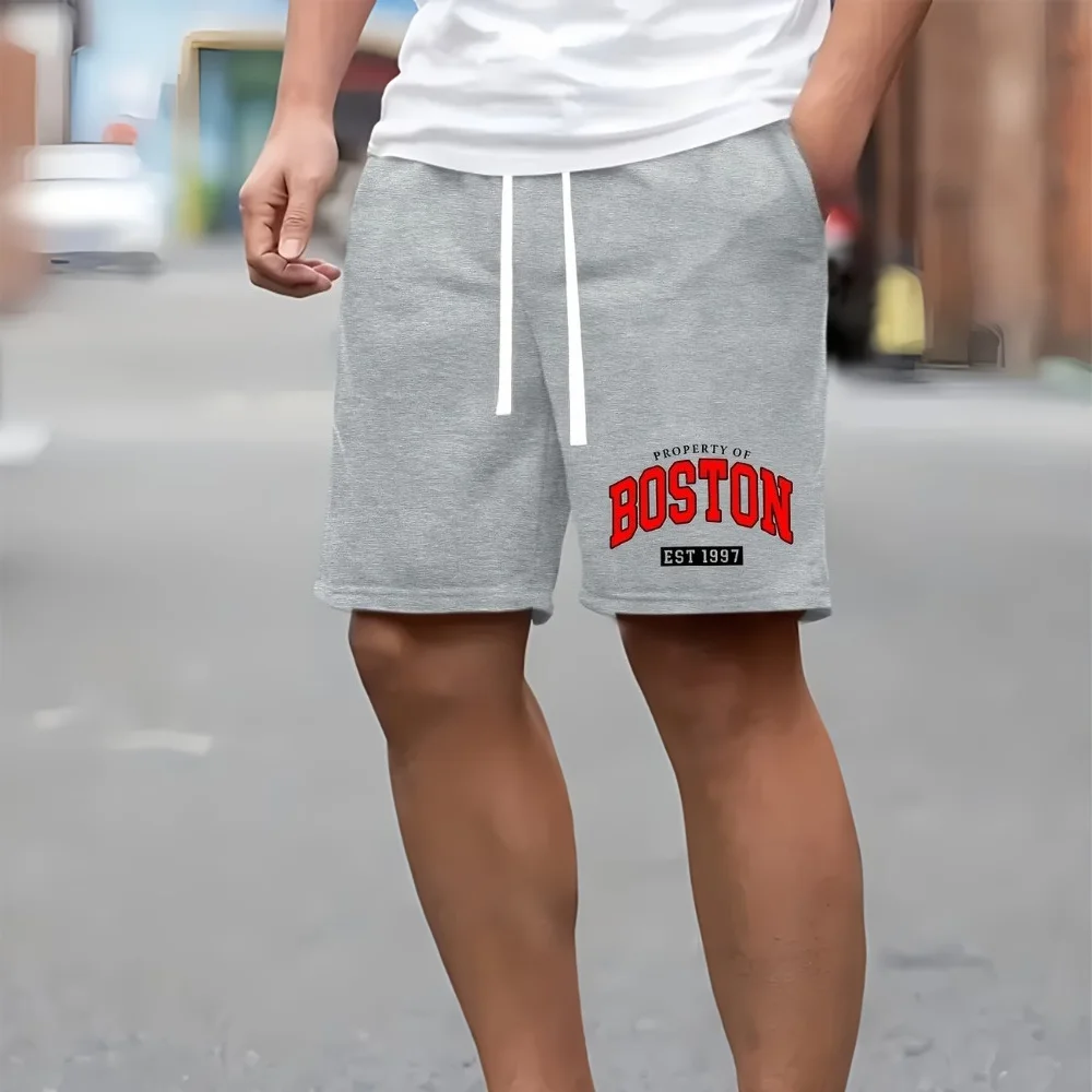 BOSTON EST. Shorts Casuais Masculinos de Verão Y2K 1997 com Cordão, Shorts Esportivos Soltos Femininos, Calças de Moletom para Esportes, Corrida e Pra