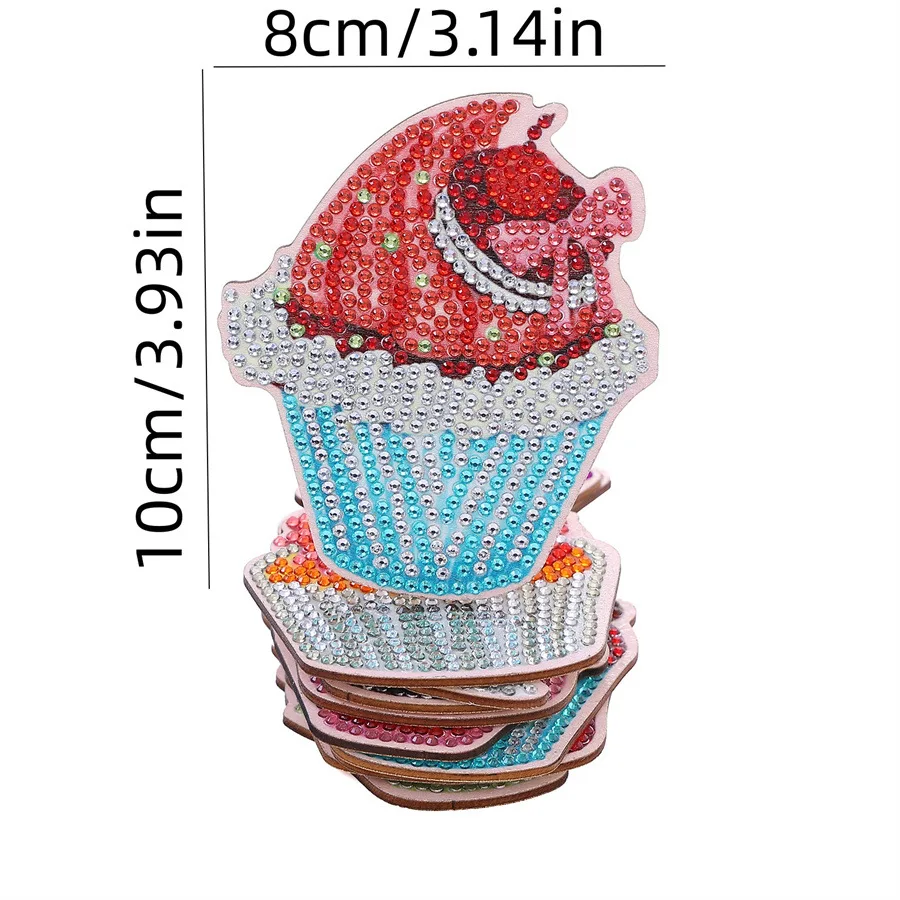 

Pink Ice Cream Rhinestone Studded Coaster DIY Slip Resistant Coasters with Holder Souvenirs Gift Ornament Hot Selling