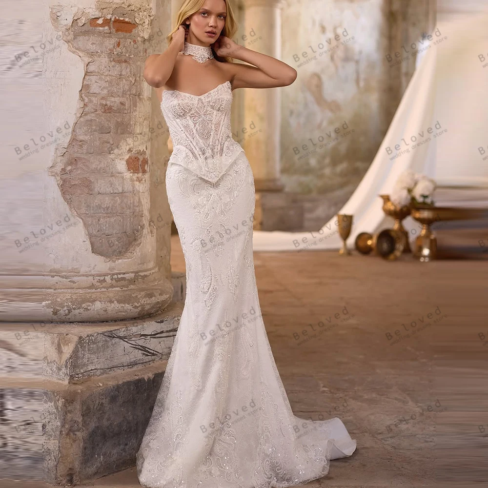 

Изысканные свадебные платья с кружевными аппликациями, сексуальные без бретелек, с открытой спиной, на заказ, 2026