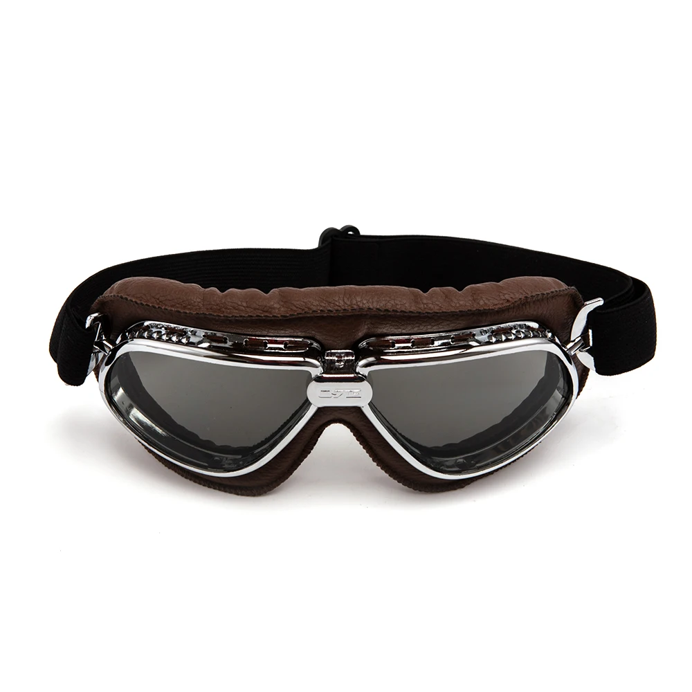Man/Women WWII Vintage Motorcycle Leather Glasses Masque Motocross Off-Road Flexible Cycling Eyewear For Helmets Sport