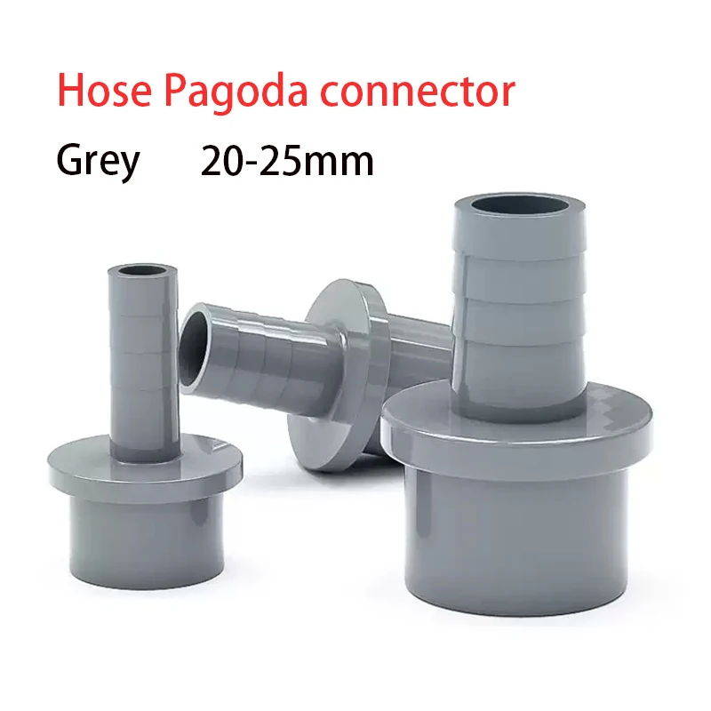 1-10PC 20~25mm to 5/8/10/12/14/16/18/20mm Grey PVC Hose Quick Connector Hard Tube Plastic Pagoda Joint PVC Pipe Adapter Fittings