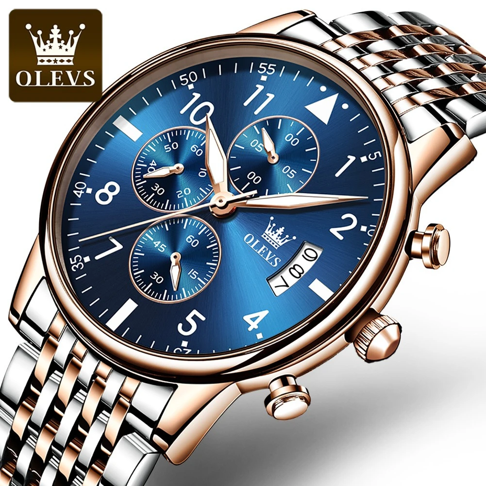 

OLEVS 2869 Quartz Fashion Watch Gift Stainless Steel Watchband Round-dial Chronograph Calendar Luminous Small second