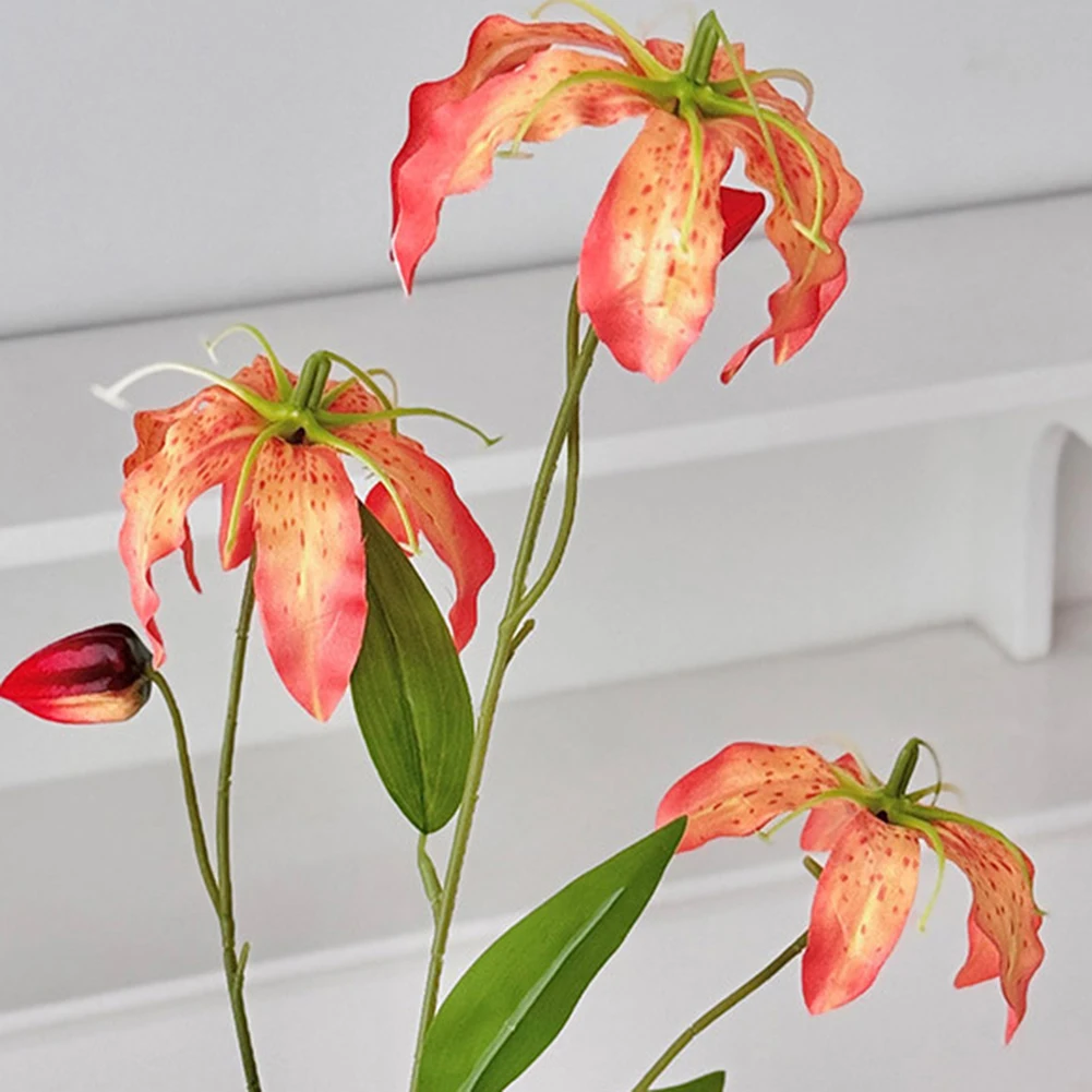 جلوريوسا زنبق لهب زنبق زهرة اصطناعية ديكور غرفة المعيشة وهمية نابضة بالحياة للمنزل DIY لهجة مذهلة من البلاستيك #2