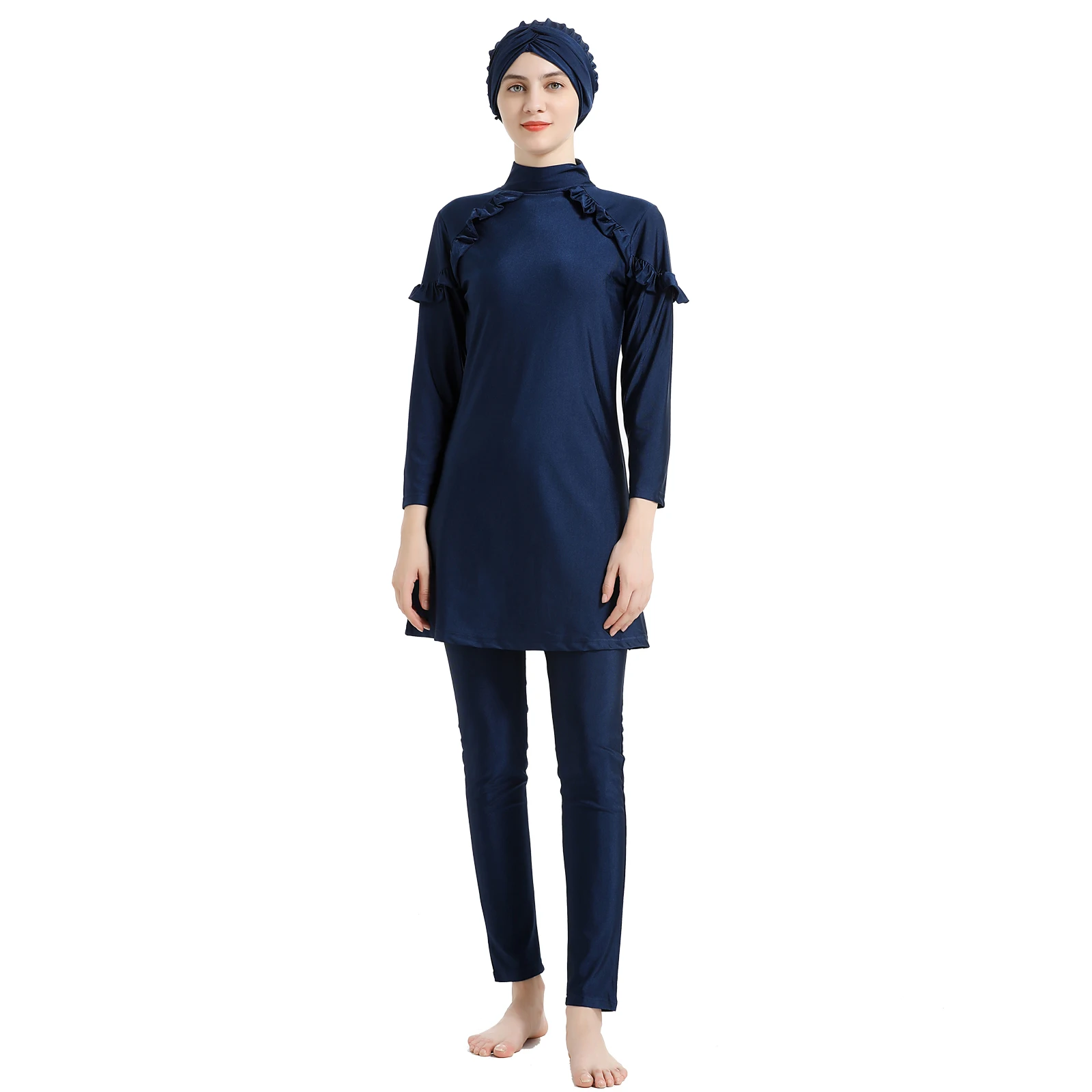 New Burkini Femmes Muslim Swimwear 3pcs Long Sleeve Long Pant Swimsuit Slim Fit Beach Wear Sunscreen Diving Suit with Hijab