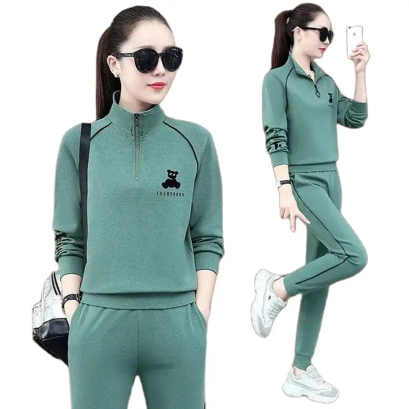 

Korean Fashion Print Tracksuit 2 Piece Set Women Spring Autumn Streetwear Casual Pullover Sweatshirt And Sweatpant Female 2PCS