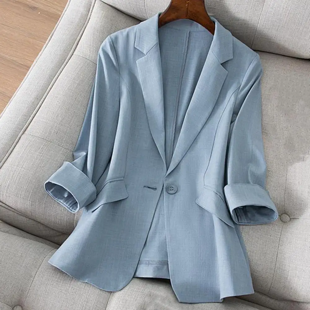 Korean women Jackets Coat Temperament Three Quarter Sleeve Single Button Business Women Blazer Elegant Office Lady Suit Coat