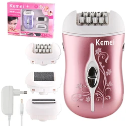 Kemei Original 3in1 washable Epilator Electric Female Face Body Hair Removal Leg Bikini Lady Shaver Remover Callus Rechargeable