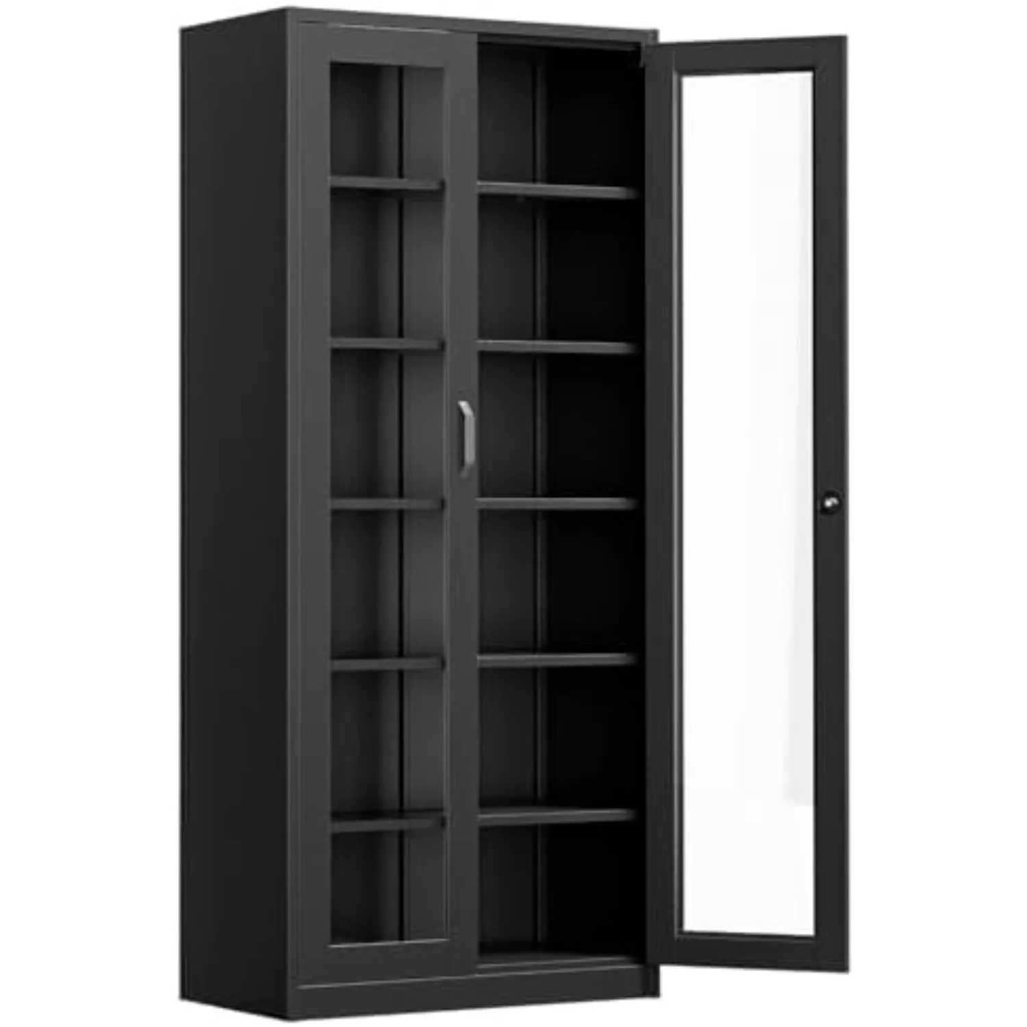 Lockable Display Cabinet with Glass Doors & 5 Adjustable Shelves, 71