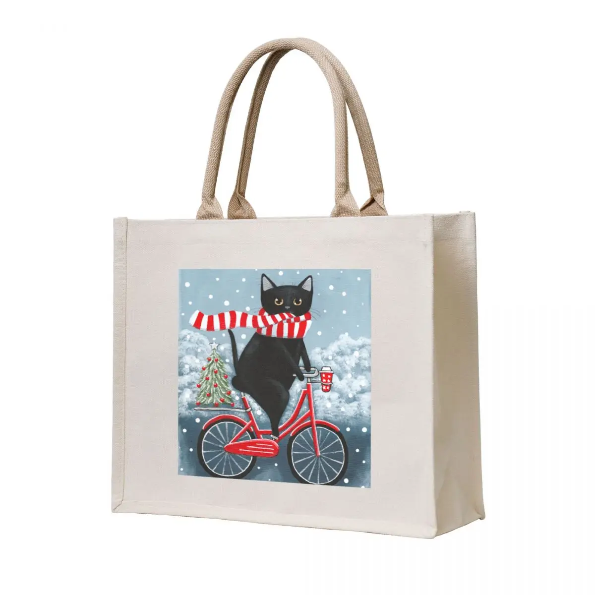 

Black Cat Winter Bicycle Ride Tote Bag shopper bags for women Women's handbag Canvas bag the tote bag