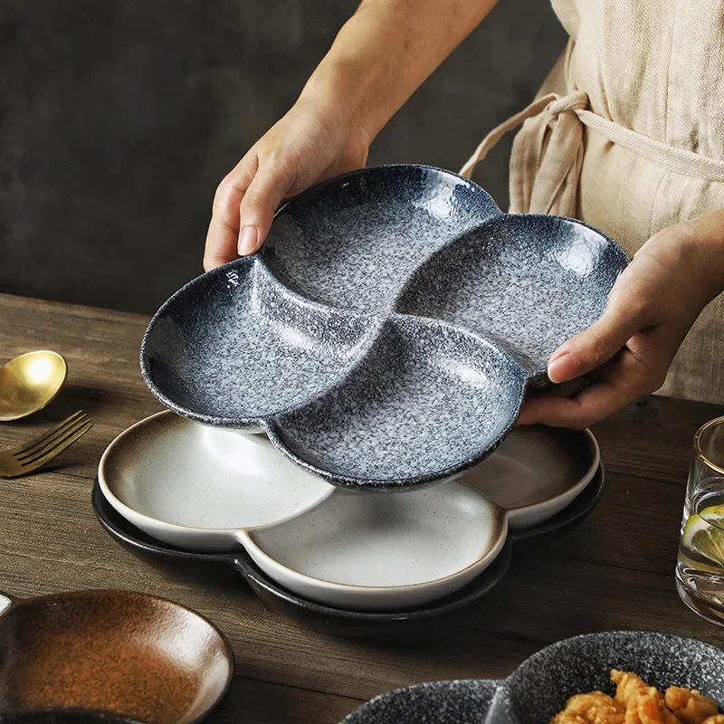 4Compartment Ceramic Divided Plate Portion Control Diet Tray Multi Grid Fruit Breakfast Dish Household Tableware Serving Platter