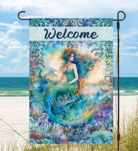 Mermaid Welcome Beach House Flag 12x18 Yard Flag hot , so cute