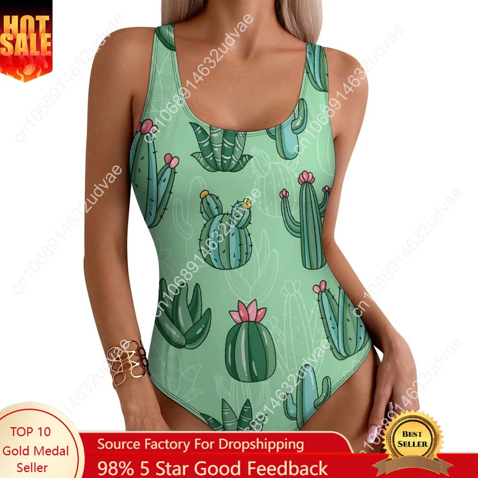 Traje de baño lindo de Cactus, traje de baño Sexy con estampado Floral rosa para mujer, trajes de baño de una pieza a la moda, trajes de baño de corte alto con realce para vacaciones Rave