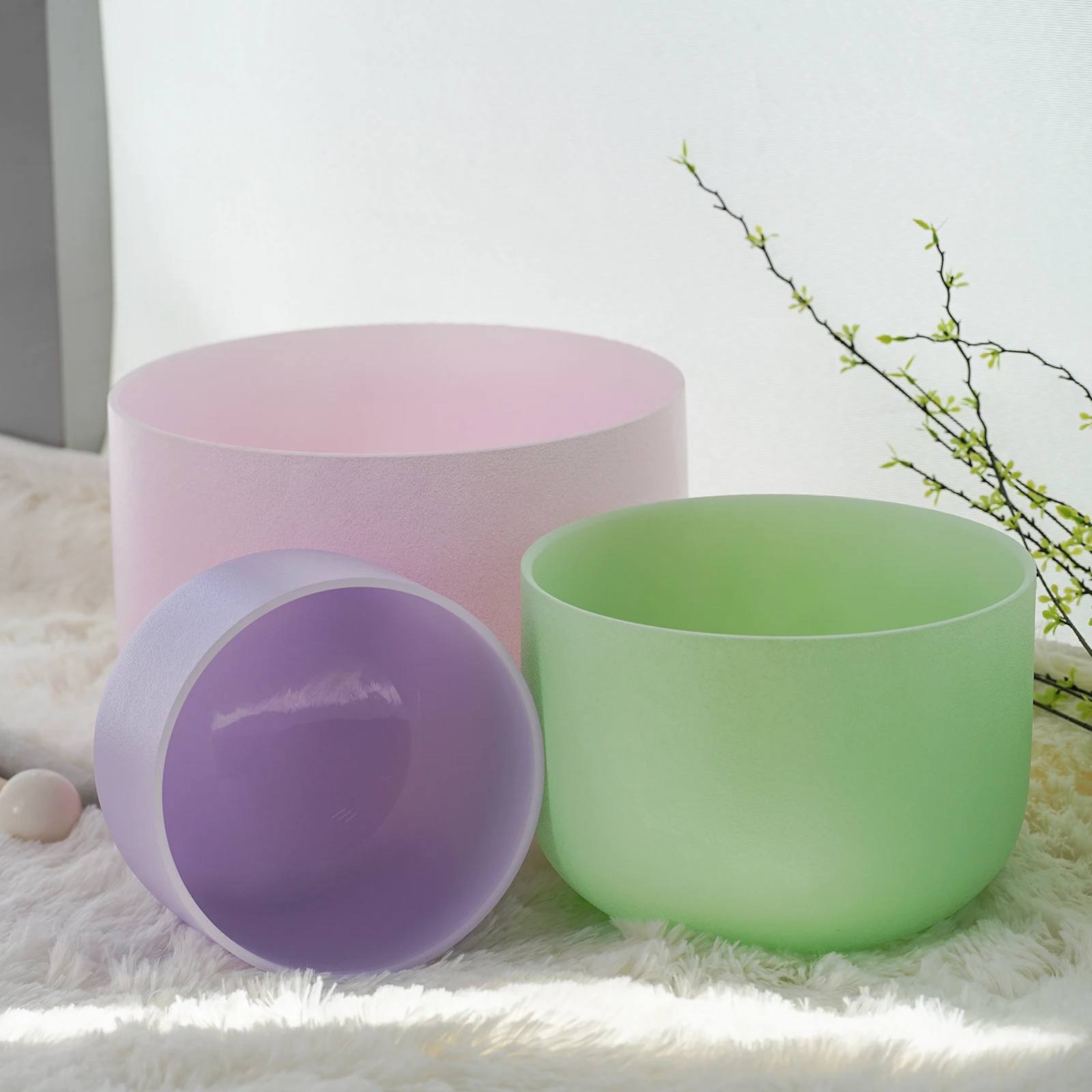 Hye-eun 3Pcs 8-12inch BFC Note Color Crystal Singing Bowl Set with Heavy Duty Carrying Case+Suede Stick+Rubber Mallet+Oring