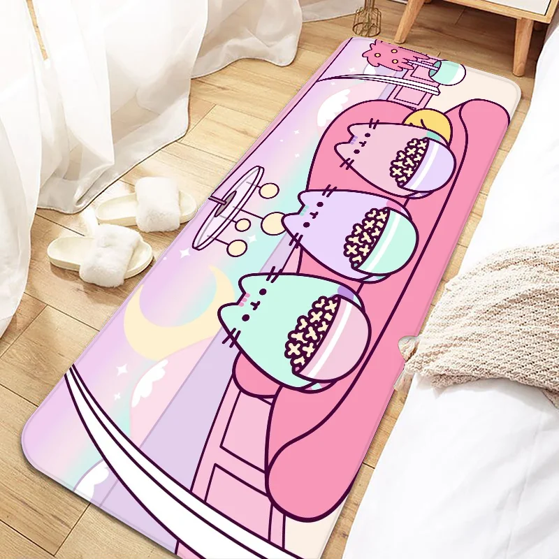 Cute Kawaii Pusheens Door Mat Entrance Non-slip Doormat Washable Kitchen Carpet Living Room Hallway Rugs Bathroom Bath Door Mats