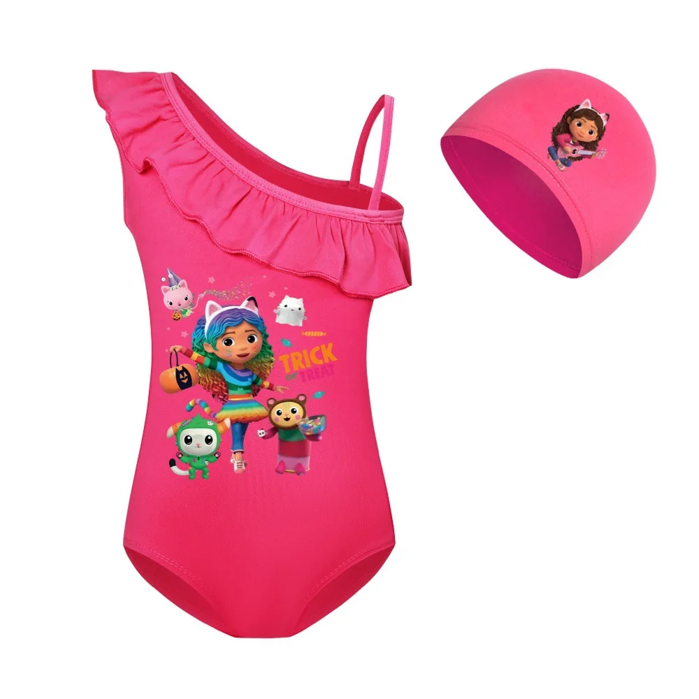 2-14Years Gabbys Dollhouse Swimsuit Kids One Piece Swimwear baby Girls Cartoon Gabby Cat Beach Wear Summer Holiday Swiming Suit