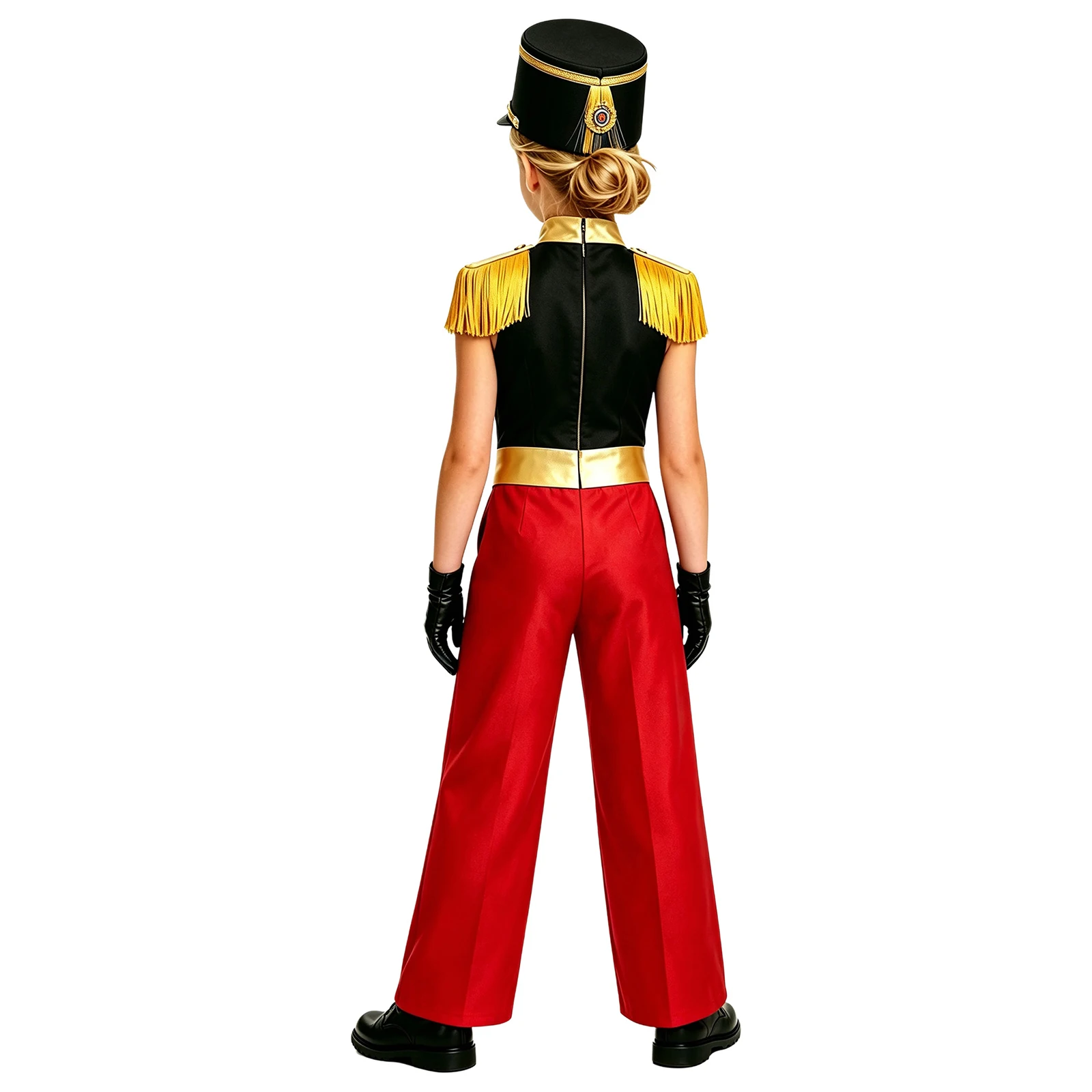 Girls Drum Marching Band Honor Guard Parade Costume Halloween Circus Cosplay Outfit Sleeveless Tassel Tassel Wide-leg Jumpsuit