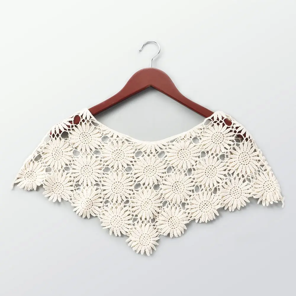 

Hollow Out Sun Protection Tassel Lace Waistcoat Fake Collar Crochet Knit Cape Shawl Poncho