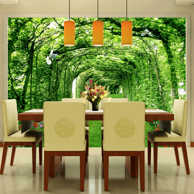 Custom Photo Wallpaper For Walls 3 D Green Forest Tree Lawn 3D Stereo Space Backdrop Wall Paper Home Decor Mural Papel De Parede