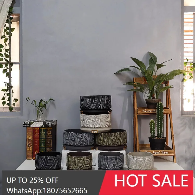 

SGF European Style Round Cement Desktop Small Flower Pot Yard Aesthetic Decoration