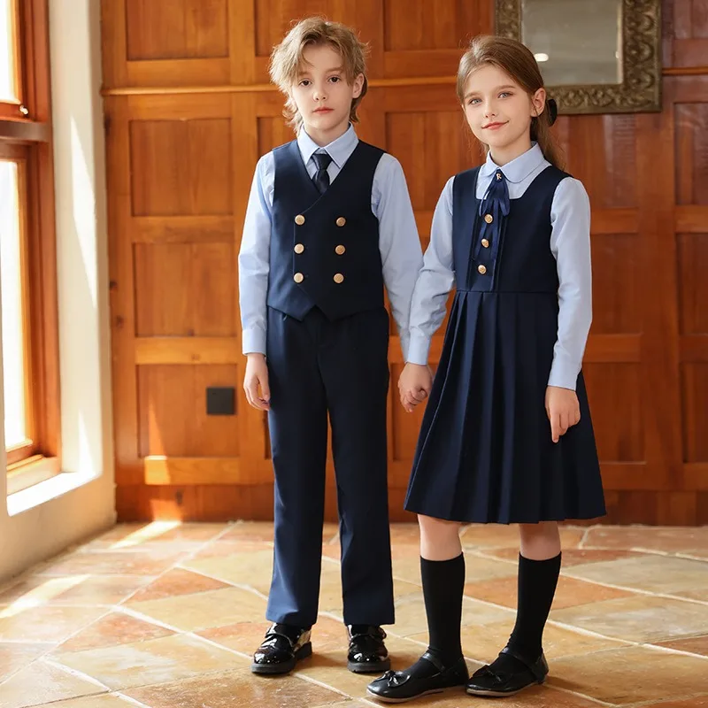 OLEKID Autumn Children Sibling Attire Elementary School Uniform 3/4Pcs Suit Poetry Recitation Performance Costume 3-16Yrs Suits