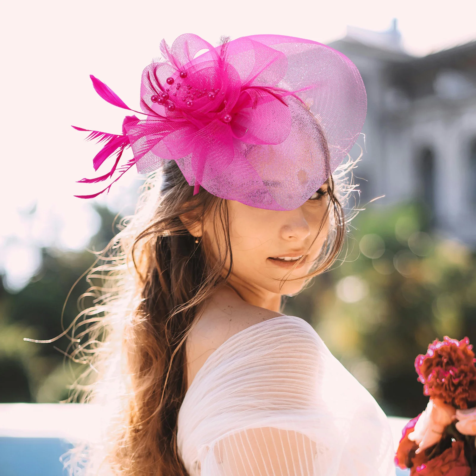 

Mesh Top Headdress Bride Fascinator Headpiece Wedding Hair Accessories Plume Fascinator Headpiece For Wedding Veil Retro Style