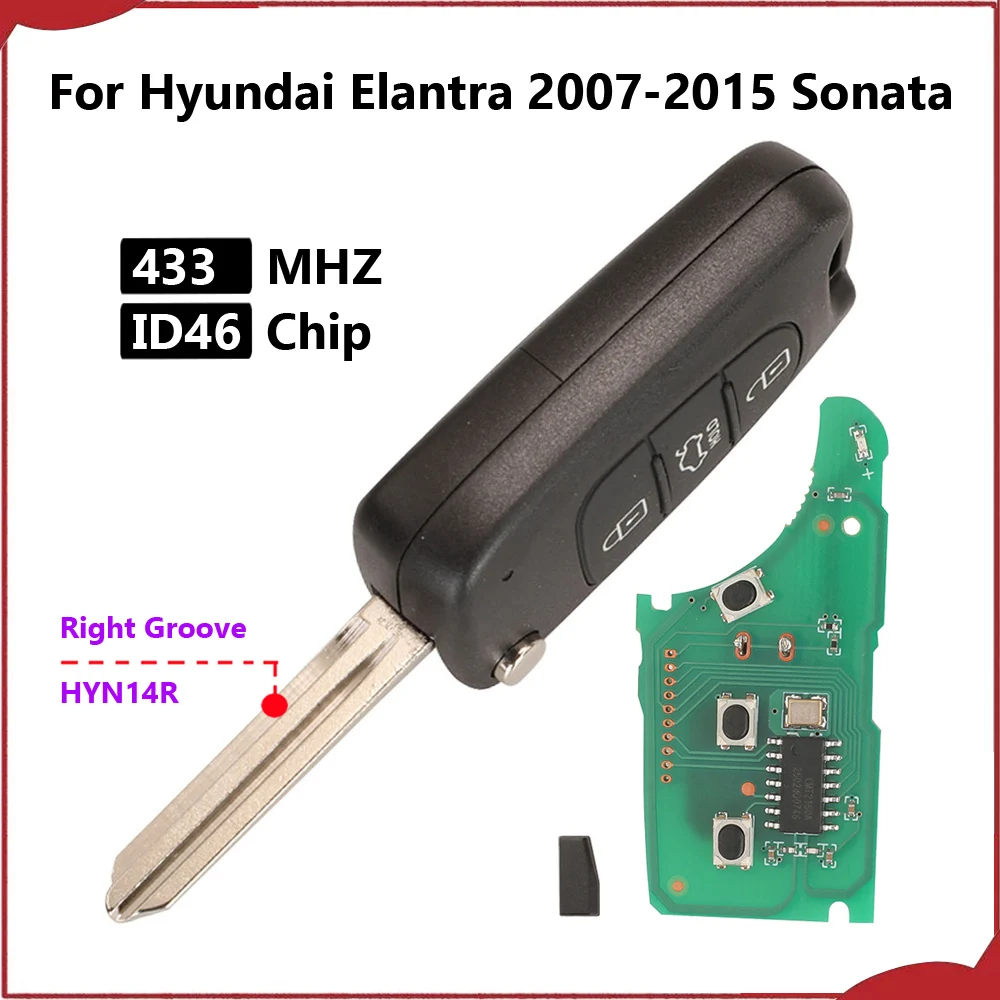 Jingyuqin New 433Mhz FSK ID46 Flip Remote Car Key For Hyundai Elantra 2007-2015 Sonata 2011-2013 HYN14R Auto Folding Control Fob